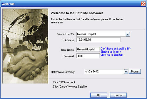 Pantalla de bienvenida del CardioScan satelite cliente